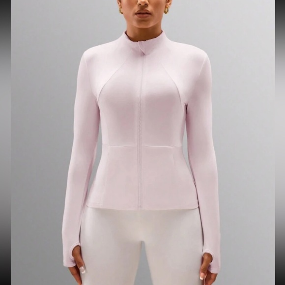 Athletic jacket zip up bomber pocket strawberry milkshake light pink NWT - Picture 2 of 5